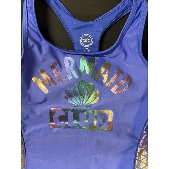 Wonder Nation Girls Mermaid Club One Piece Swimsuit Size‎ Medium Blue Iridescent - Picture 2 of 4